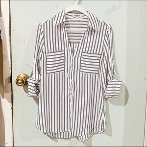 Express Black and White Striped Portofino Shirt